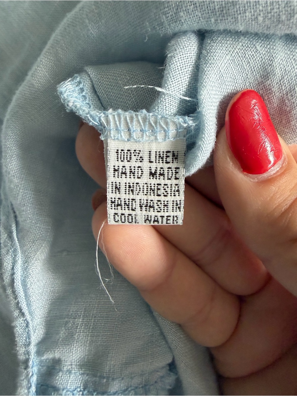 Raw + Flow Handmade 100% Linen Blue Balloon Sleeve Long Sleeve Button Down Shirt - Picture 13 of 15